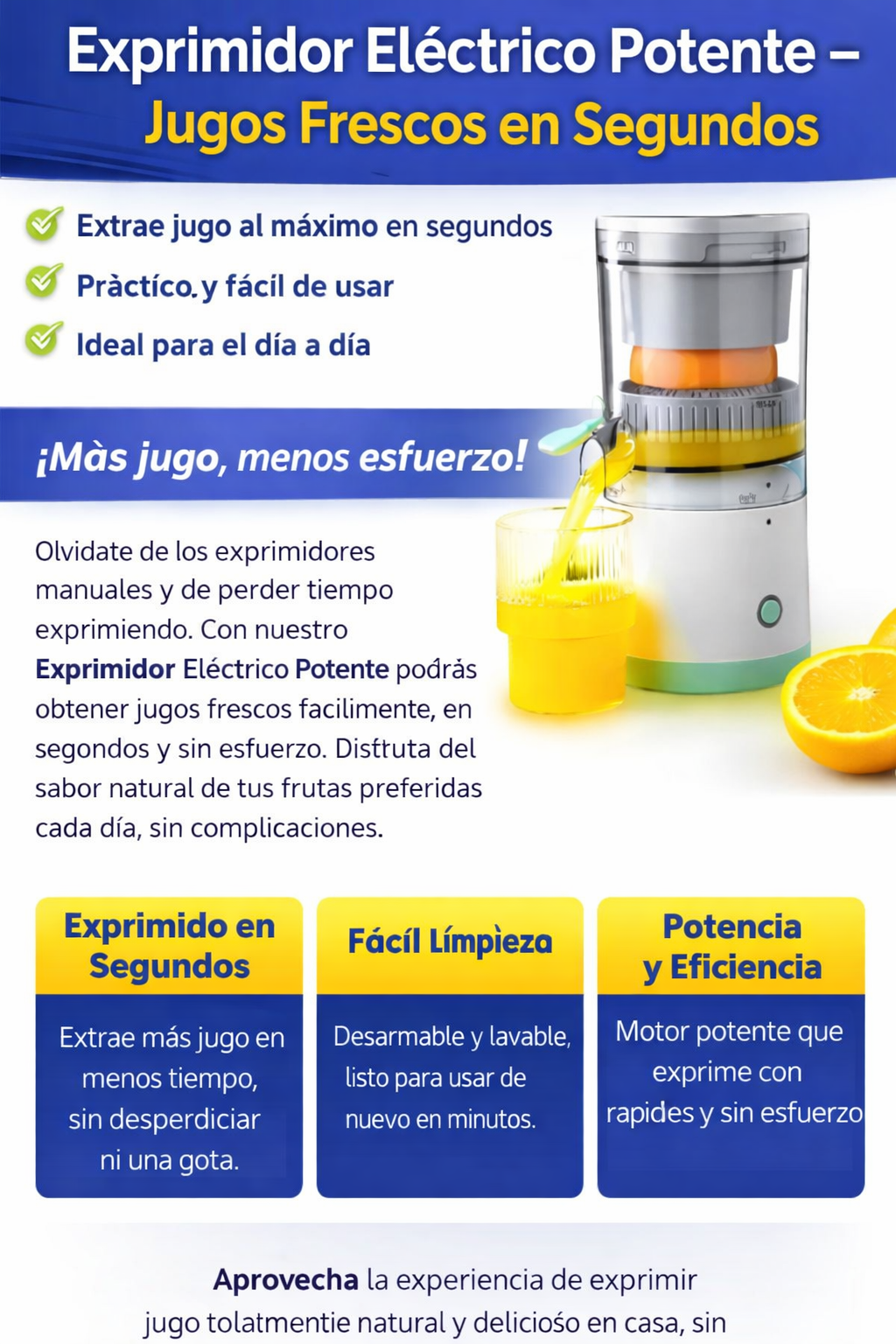 Exprimidor Eléctrico Potente – Jugos Frescos en Segundos