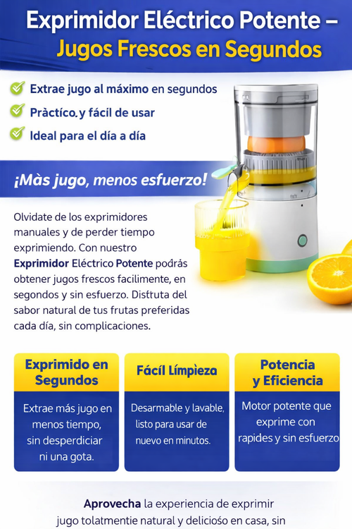 Exprimidor Eléctrico Potente – Jugos Frescos en Segundos